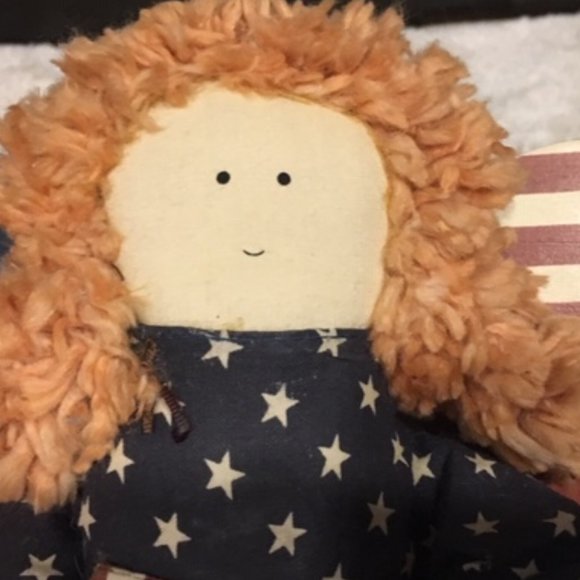 VTG Patriotic Angel Red White Blue Stars Stripes Hanging Door Welcome Doll 17x16 - Picture 6 of 11